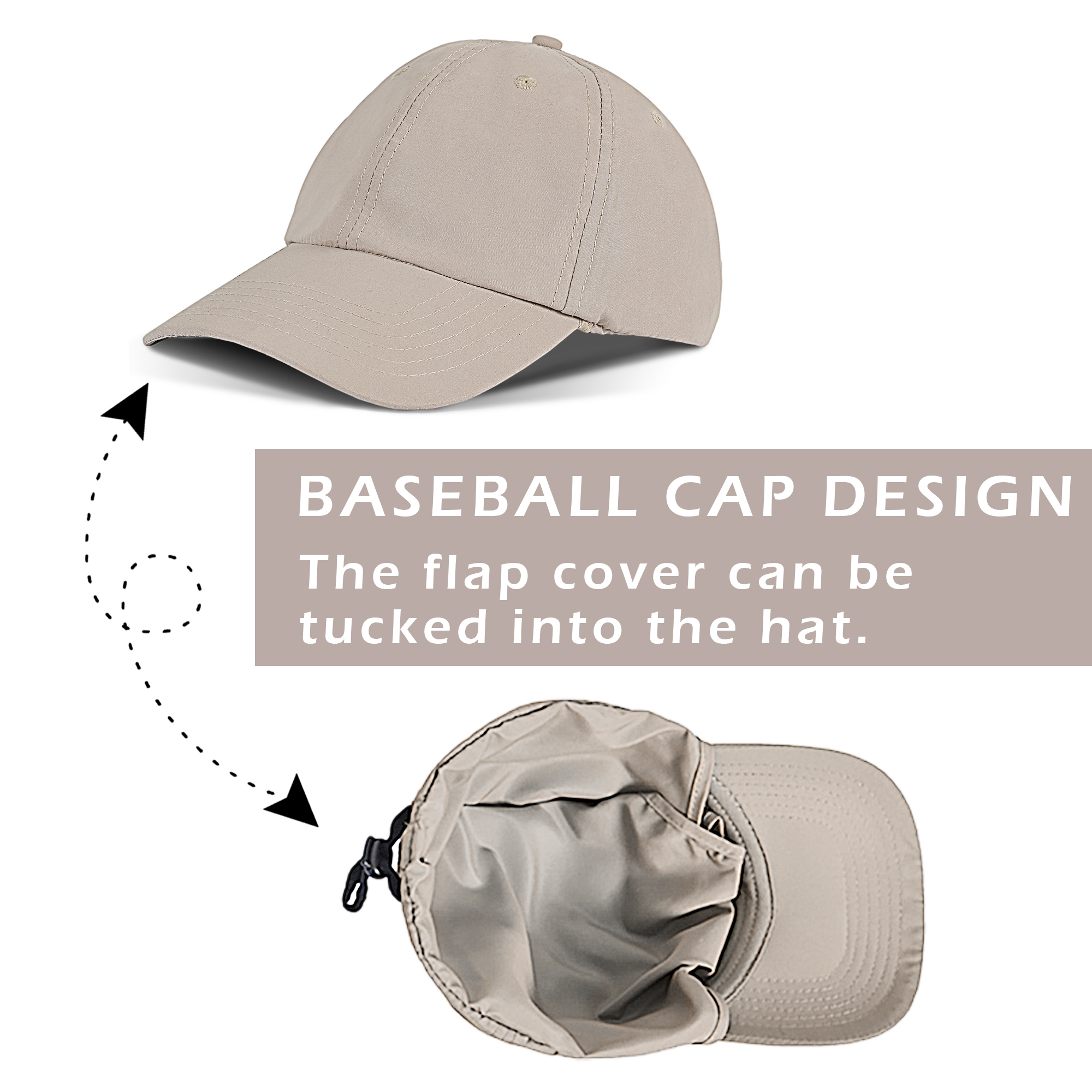 GUSTAVE® Men Synthetic Sun Hat Wide Brim Summer UV Protection Fishing Cap Beige Free Size 3PCS